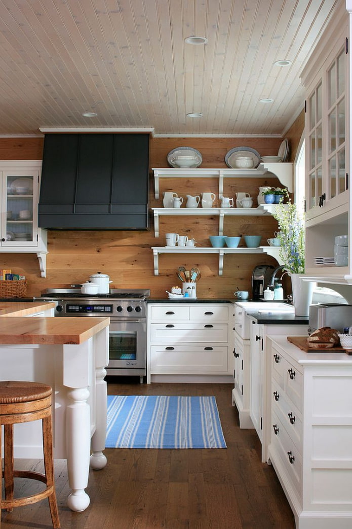 wooden walls in the kitchen