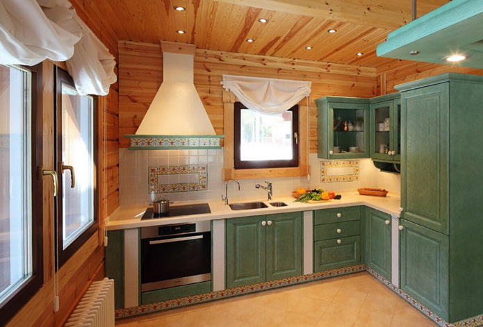 green kitchen in provence style