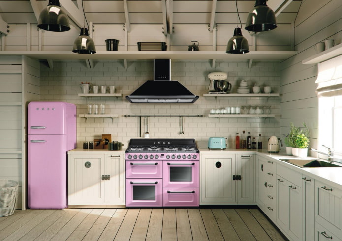 Colored household appliances in the kitchen