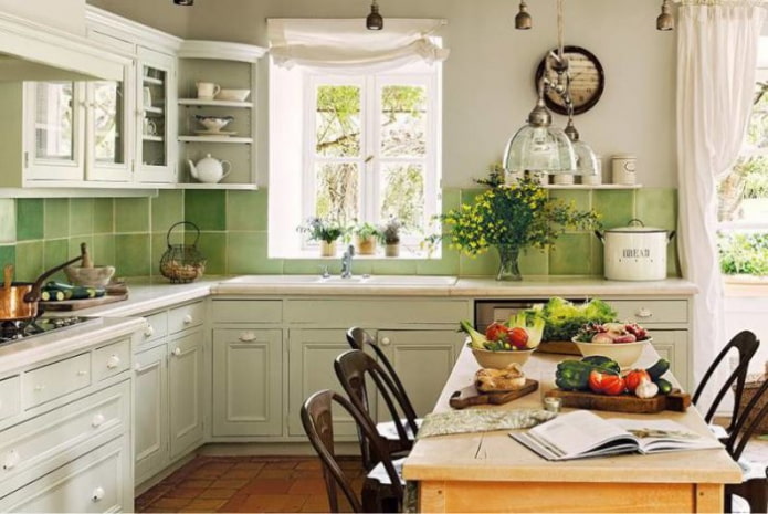 Kitchen with a green apron