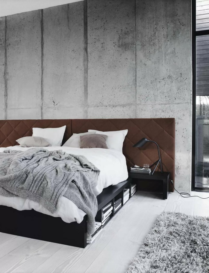 concrete walls in the bedroom