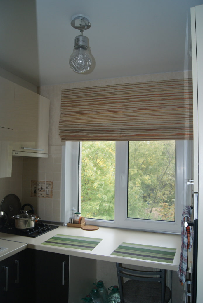 striped curtains in the kitchen