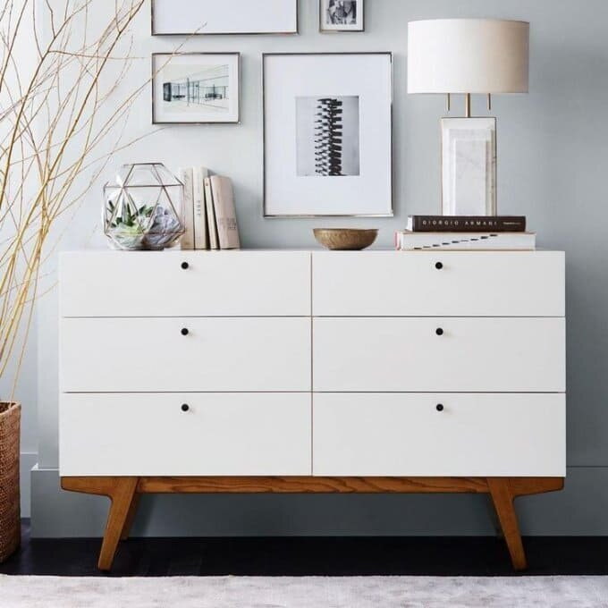 White chest of drawers in the living room