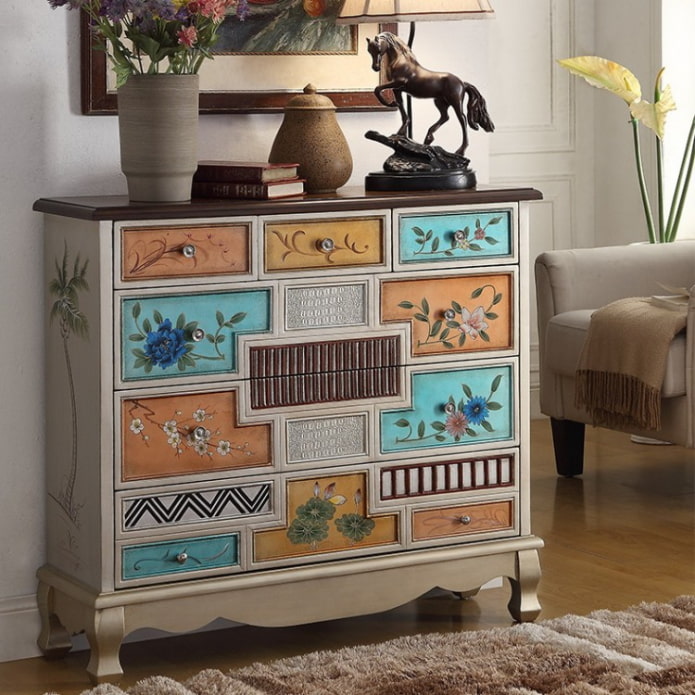 Painted chest of drawers in the living room