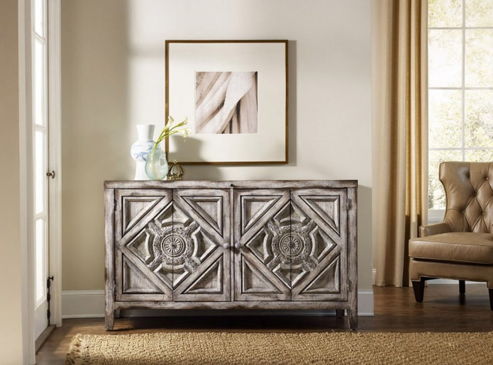 Chest of drawers with carved doors in the living room