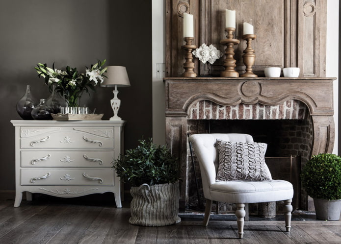 Chest of drawers in the interior of the living room in a classic style
