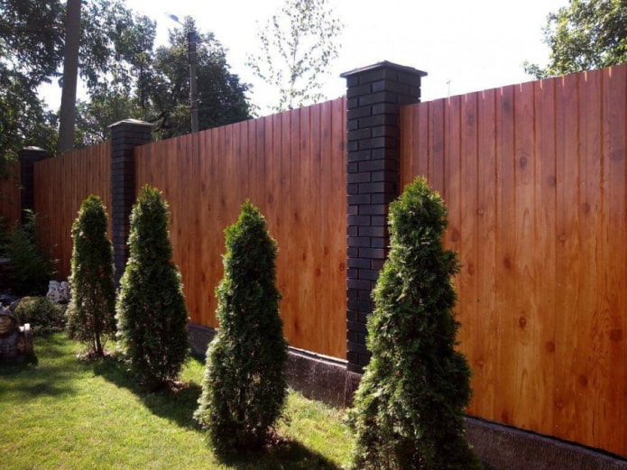Fence made of profiled sheet wood imitation