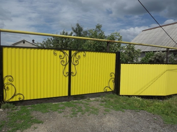 Yellow corrugated fence