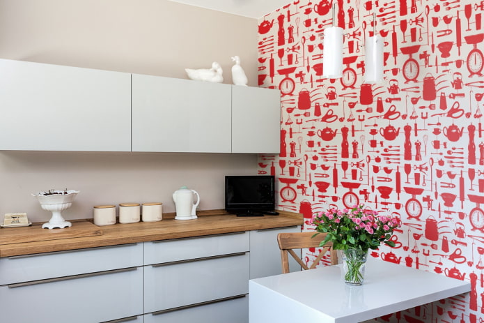 red wallpaper for kitchen