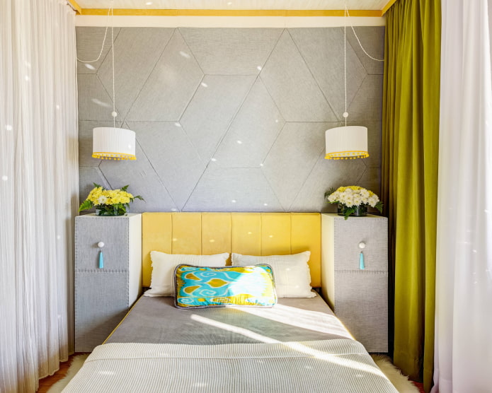 grau-gelbes Schlafzimmer