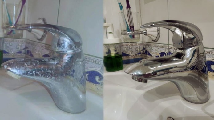 Wasserhahn vor und nach der Reinigung mit Essig