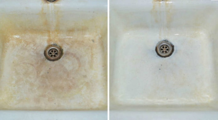 Sink before and after citric acid treatment