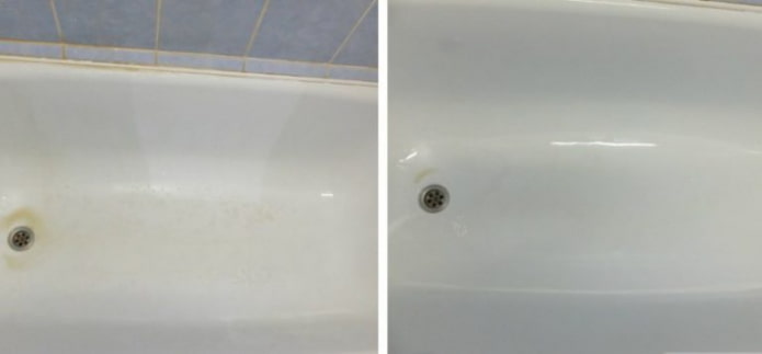Bath before and after cleaning with ammonia