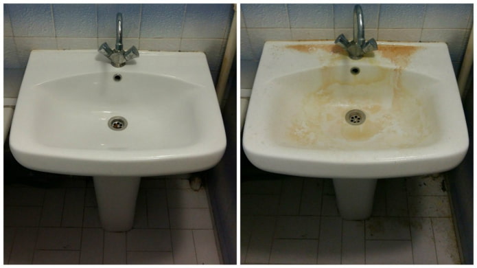Sink before and after cleaning with Whiteness