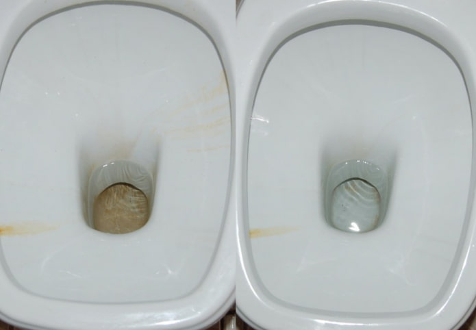 Toilet before and after cleaning with citric acid