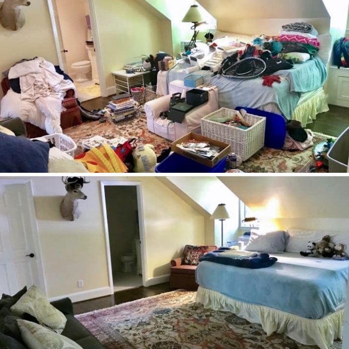 Tetőtéri szoba előtt és után