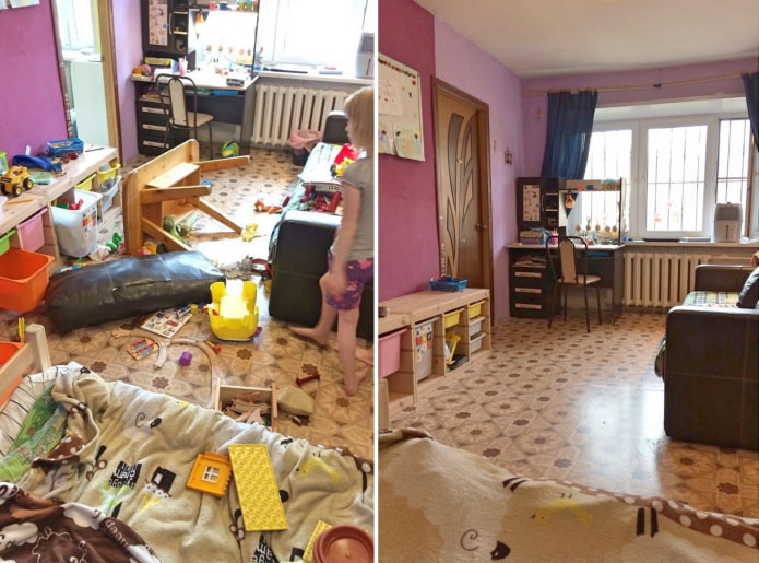 Vorher und nachher das Kinderzimmer reinigen