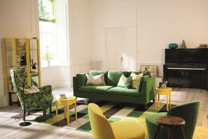 green sofa in the interior