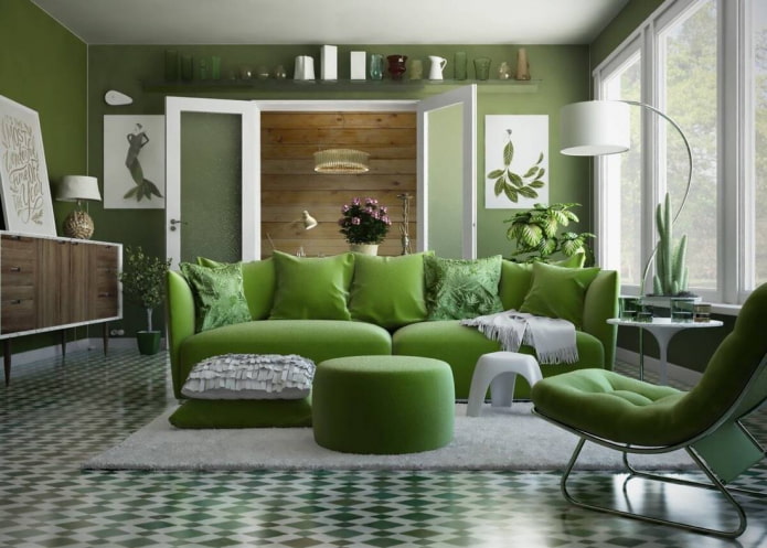 szoba zöld árnyalatokkal