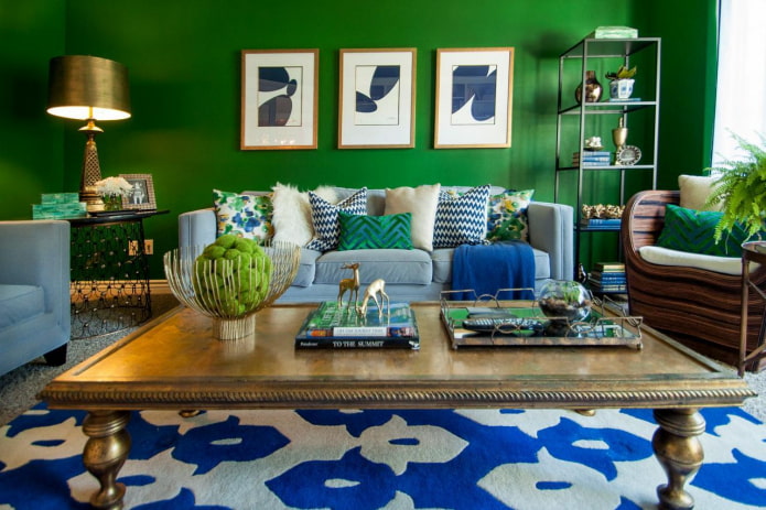 ห้องนั่งเล่นสีฟ้าอมเขียวสดใส