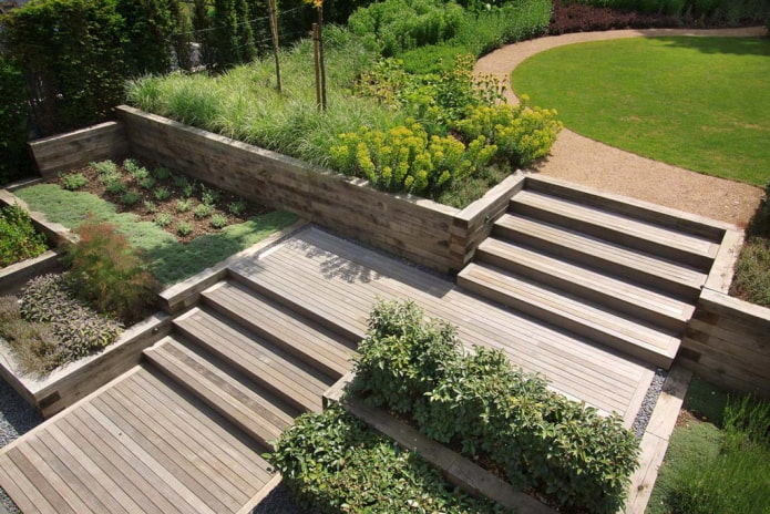 wooden terraces in the garden
