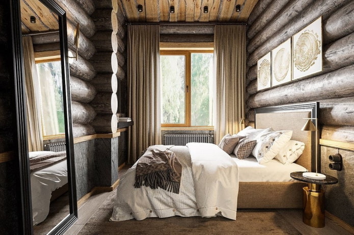 bedroom in a log house