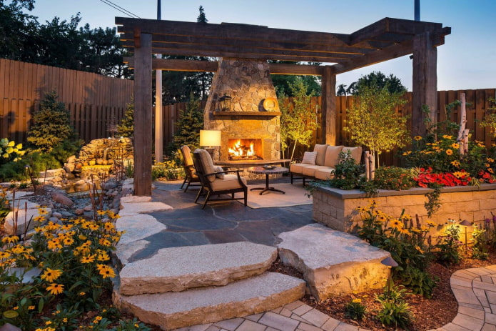 patio with a stove in the country