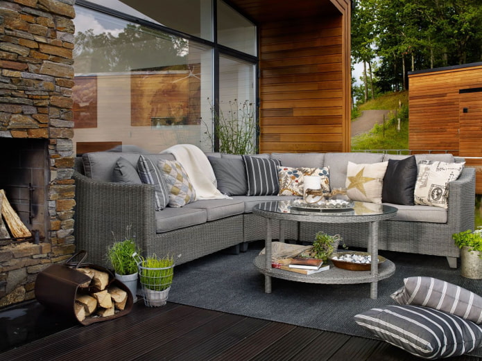 recreation area in the country with a sofa