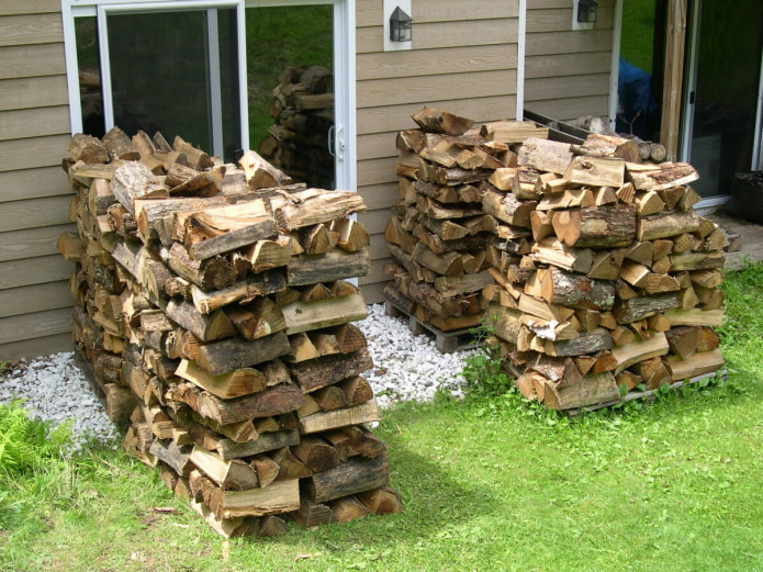 Firewood stacked by a well