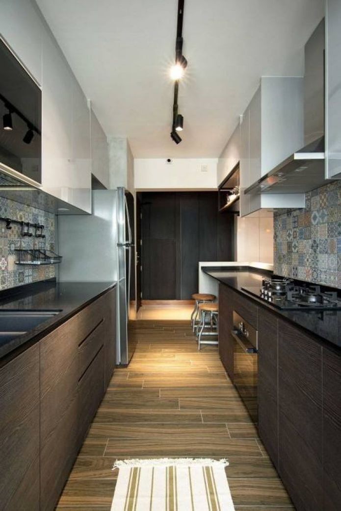 dark two-row kitchen