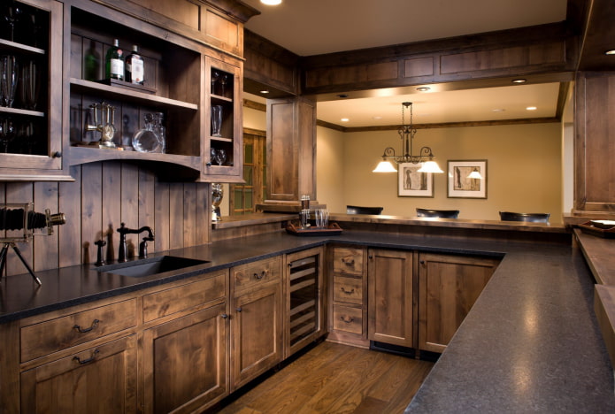 built-in kitchen made of wood