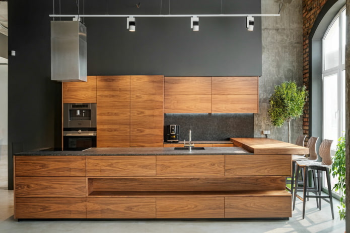 kitchen black with wood