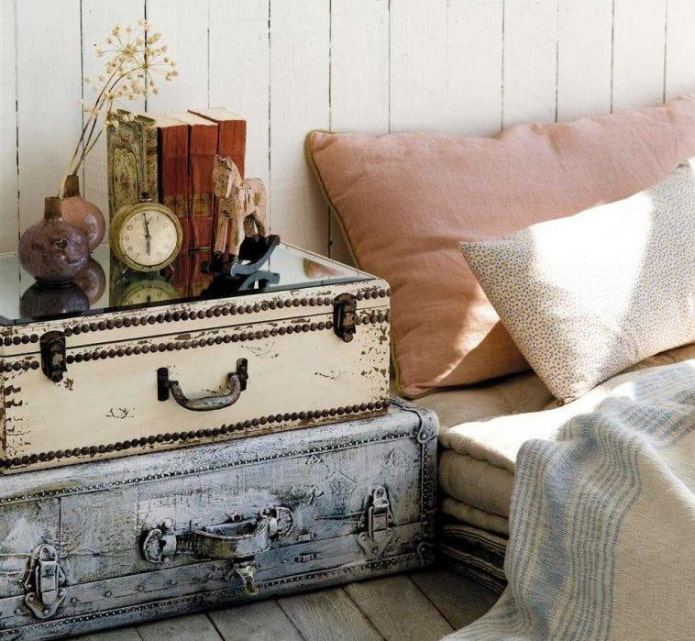 old suitcases as bedside tables