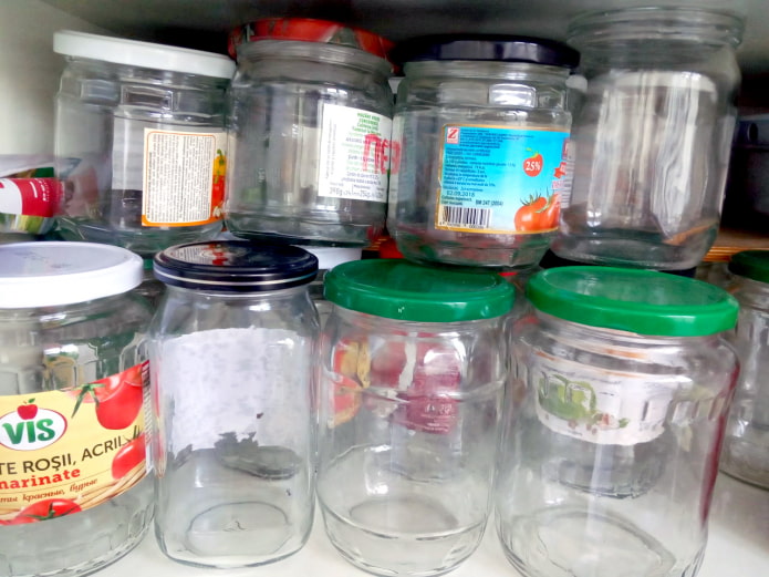 Glass jars in the cabinet