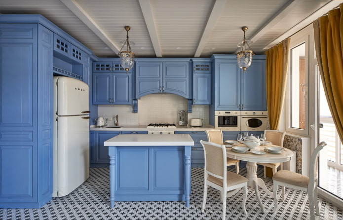 kék konyha klasszikus stílusban