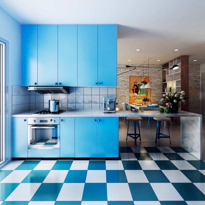checkerboard floor in the kitchen