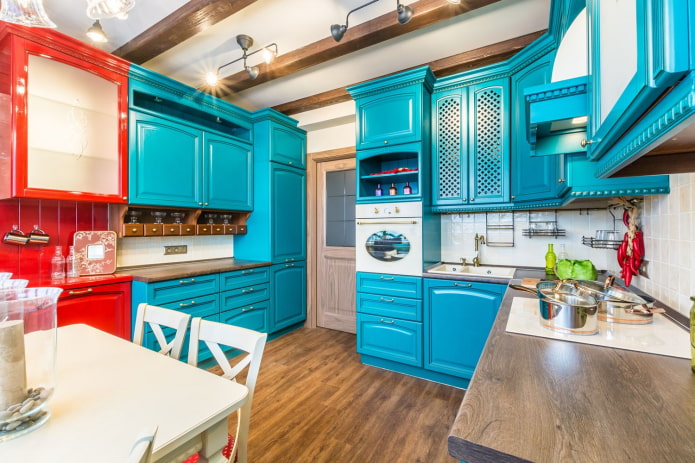 ห้องครัวสีฟ้ากับสีแดง
