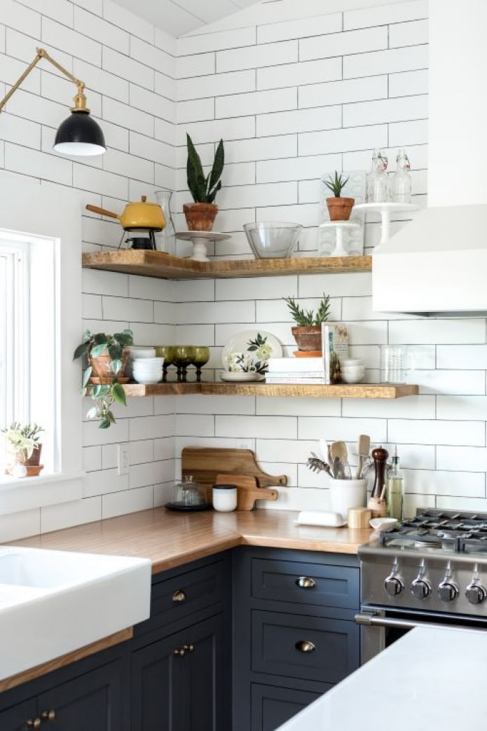 worktop and shelves made of wood