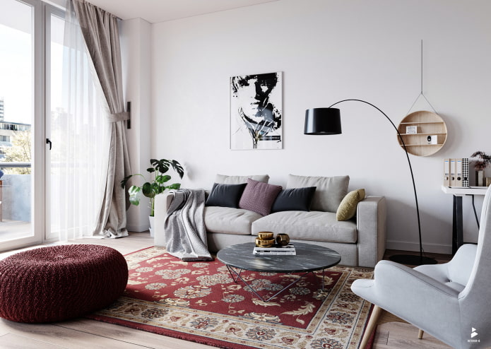 Szőnyeg egy skandináv nappaliban
