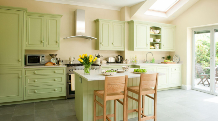 green kitchen in classic style