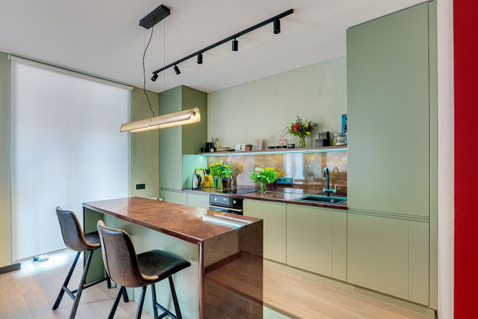 kitchen with matte green fronts