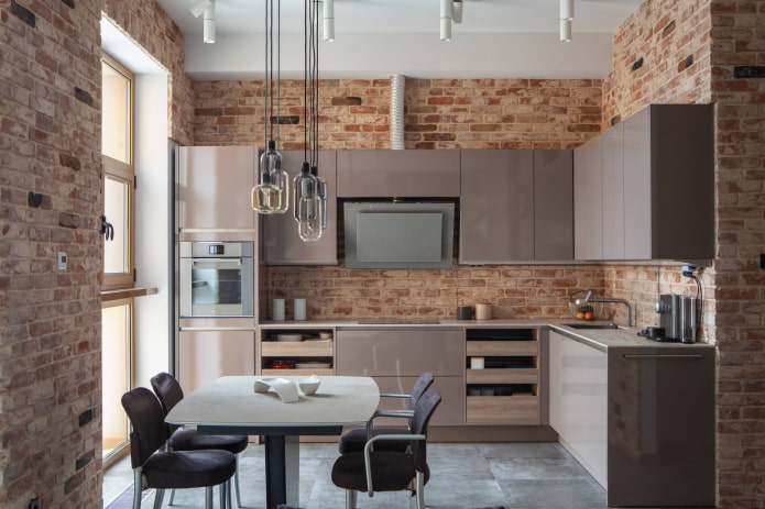 glossy loft style kitchen