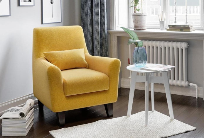 yellow armchair with cushion