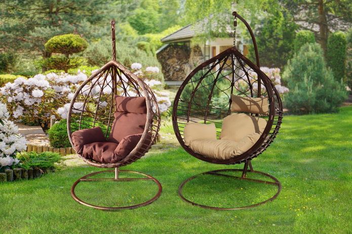 hanging chairs on the grass
