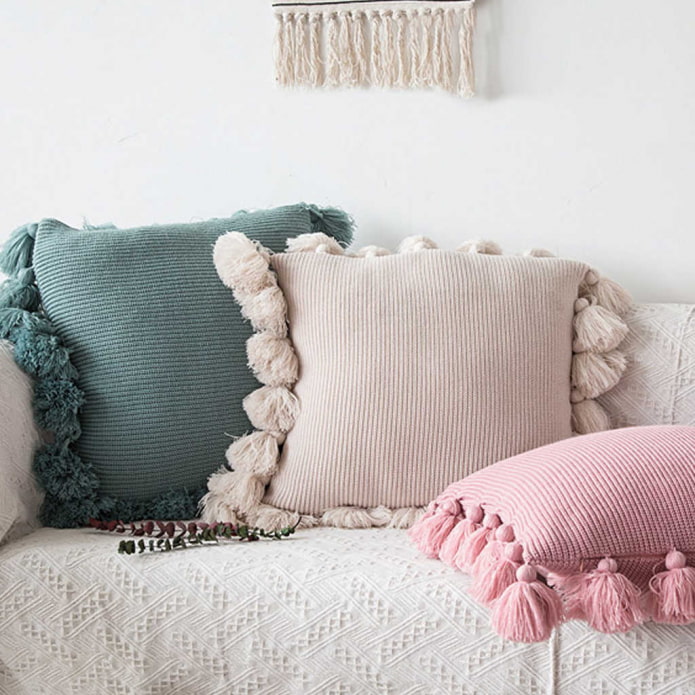 pillows with pom poms