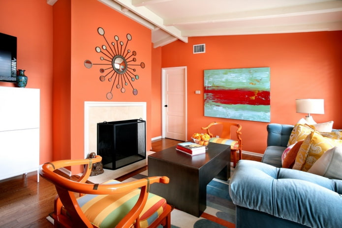 orange Wände im Wohnzimmer