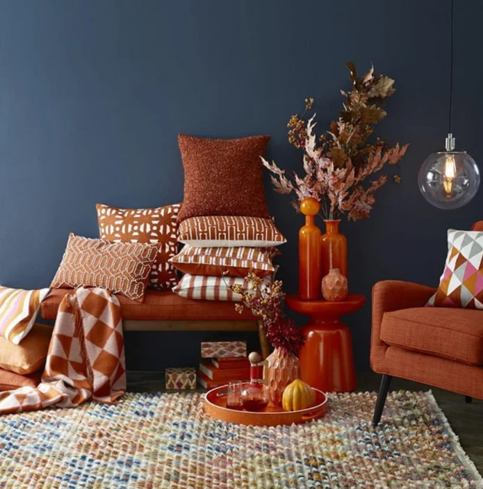 orange accents in the living room
