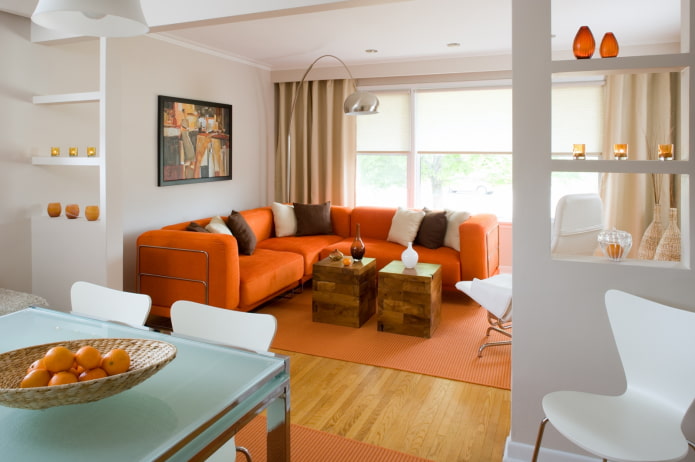 orange sofa in the living room