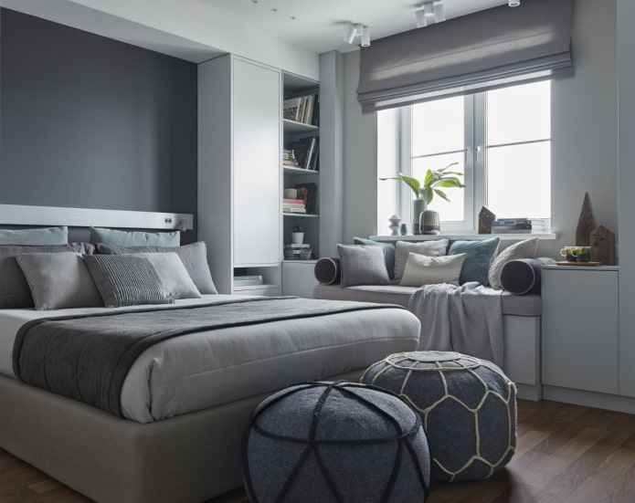 bedroom in gray tones