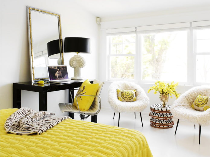 combination of yellow with white and black